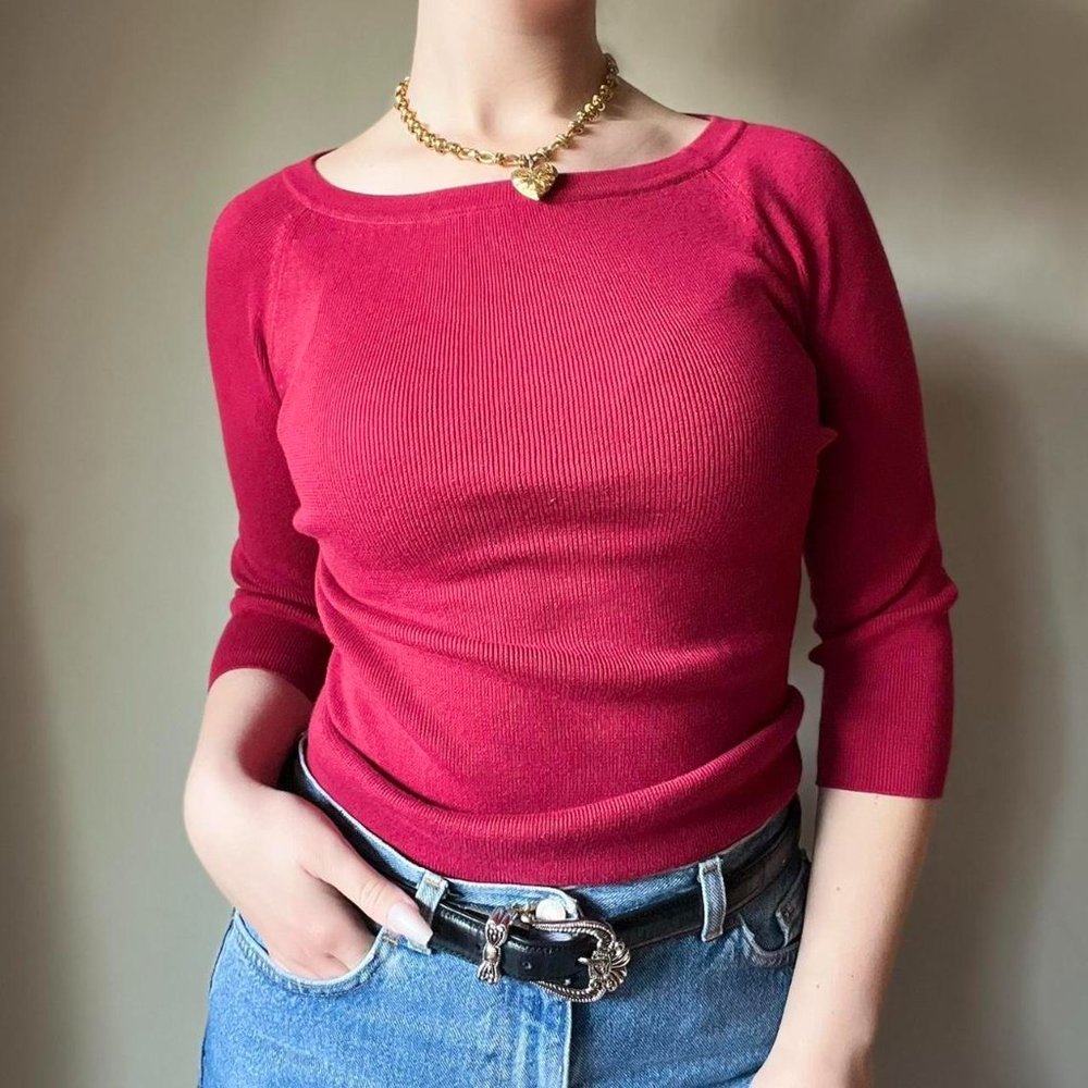 INC‎ Y2k Red Wide Neck Shirt Top Size Small